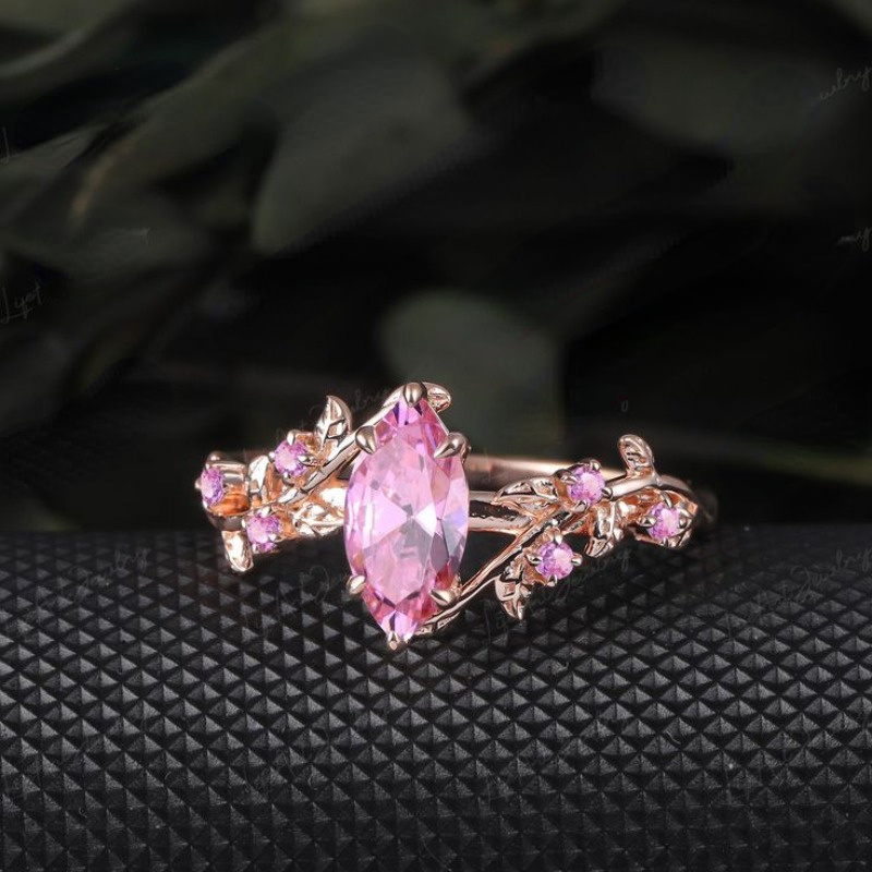 Rose Gold Plated Leaf Ring with Zircon